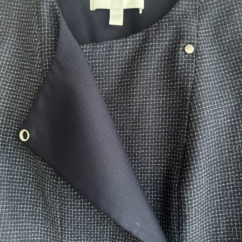 Boss by Hugo Boss Jutali Contrast-Lapel Overlap Wool Blazer Navy Blue White Sz 6 - Picture 4 of 7